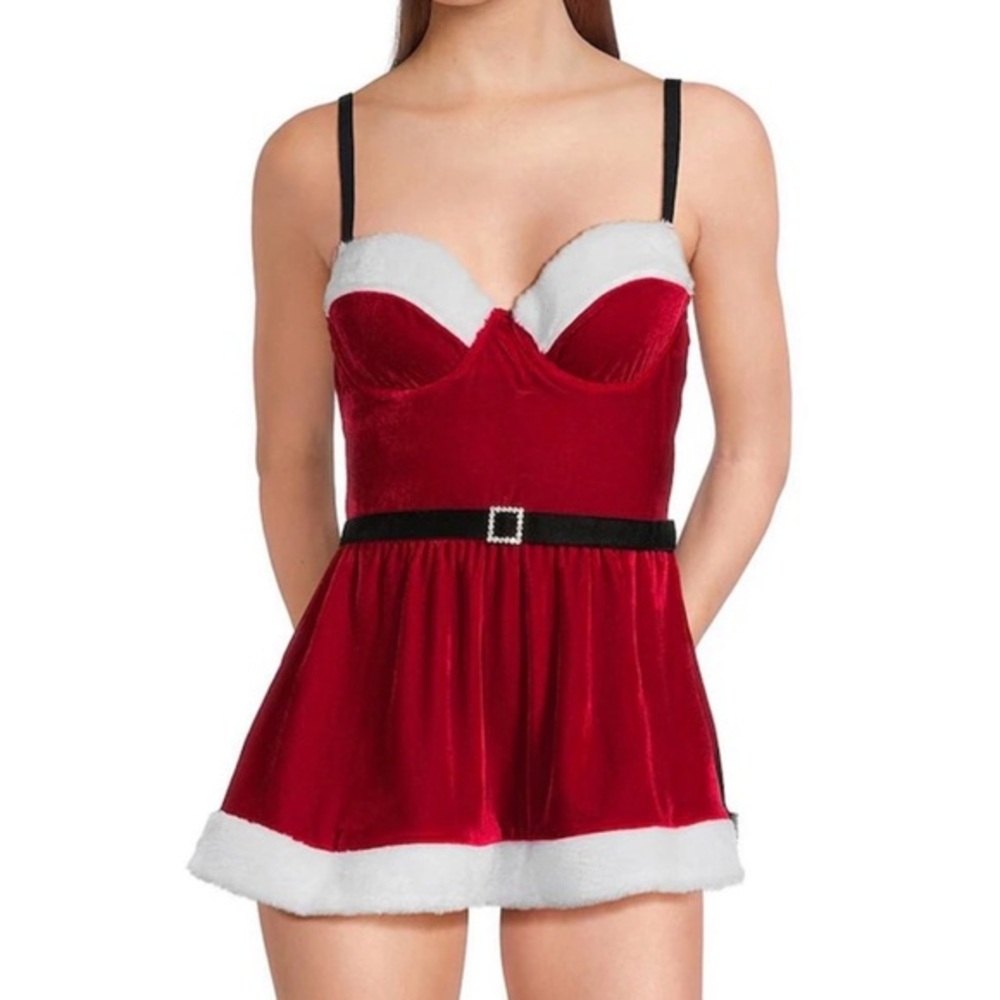 Cinema Etoile Sexy Santa Sweetheart Neck Padded Cup Stretch Velvet Sherpa